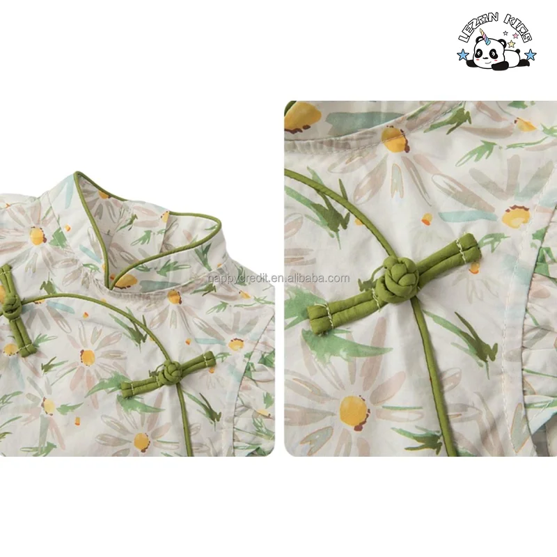 LEZONKIDS - 2024 Luxury Kids Chinese Cheongsam Dress Cotton Floral Dress Girl Tulle Dress for Summer